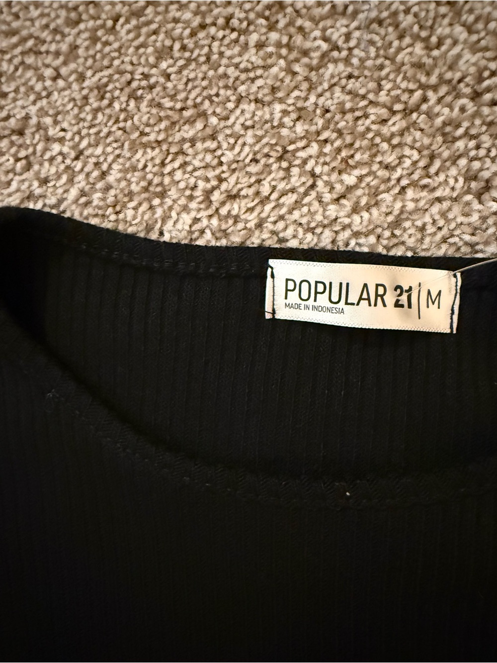 POPULAR 21 Black Ribbed Short Sleeve Tee
